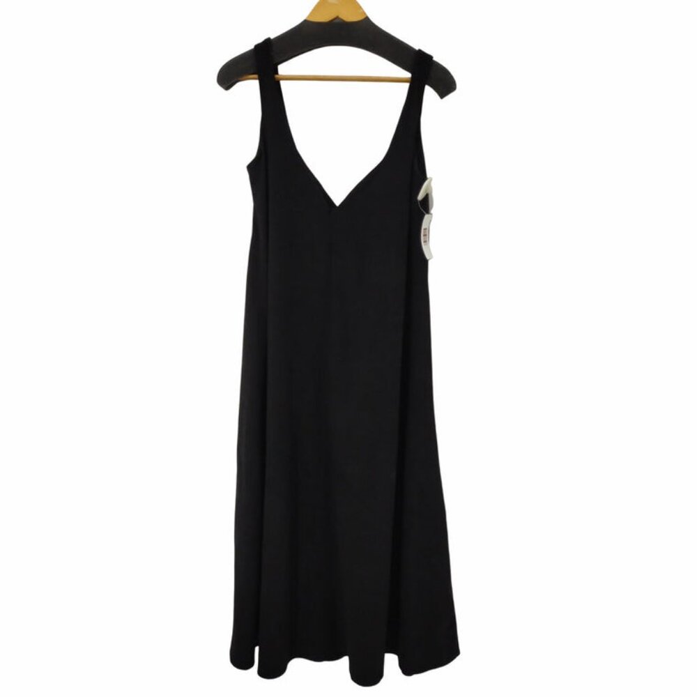 NWT Womens Size XS ZARA Black Faux Suede Double V Midi Dress NEW